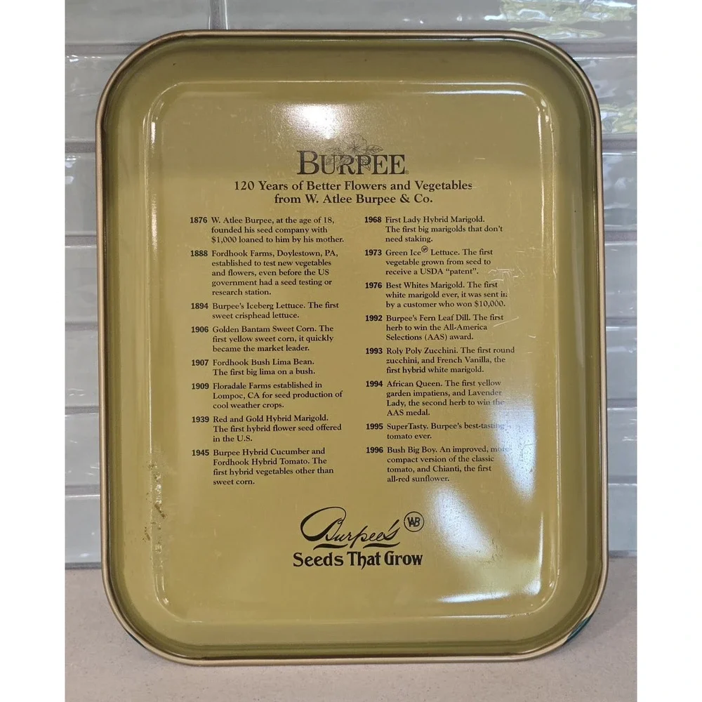 Vintage Burpees Seeds Metal Serving Tray Matchless Tomato 1914 Catalog Art Tin